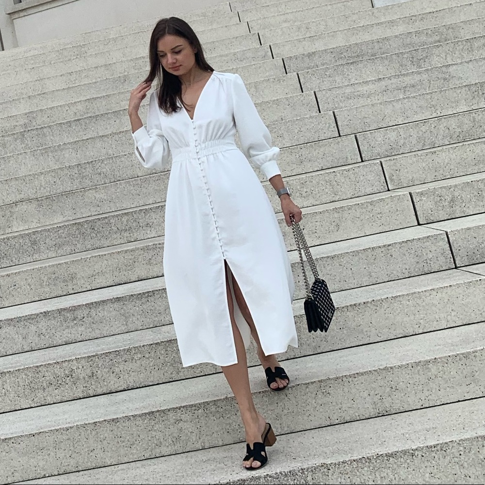 Zara midi long sleeve dress- white